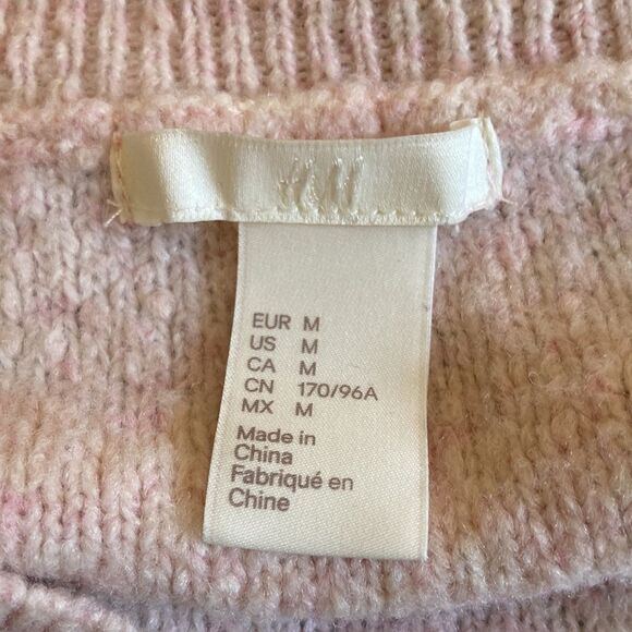 H&M Wool Blend Oversized V-Neck Pull Over Soft Pink Sweater Women’s Size Medium - Picture 7 of 10
